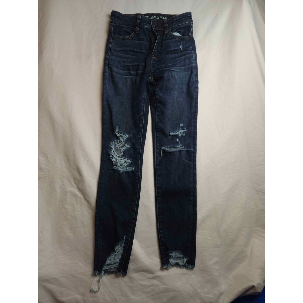 American Eagle Ne(x)t Level Stretch Skinny Jeans Womens 0 Blue Denim Distressed